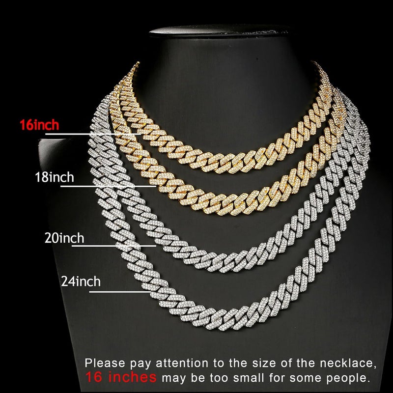 JUNVirtuous Cuban Link Chain Mens Iced Out Miami Cuban Necklace Silver/Gold Bling Diamond Hip Hop Jewelry for Women - Image 2
